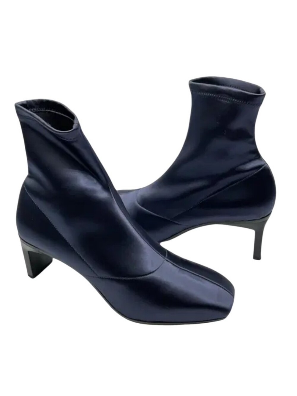 3.1 PHILLIP LIM Navy Satin Stretch Sock Ankle Boots Square Toe Size 6